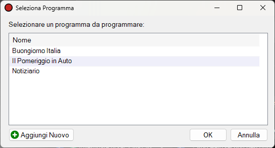 Finestra Seleziona programma