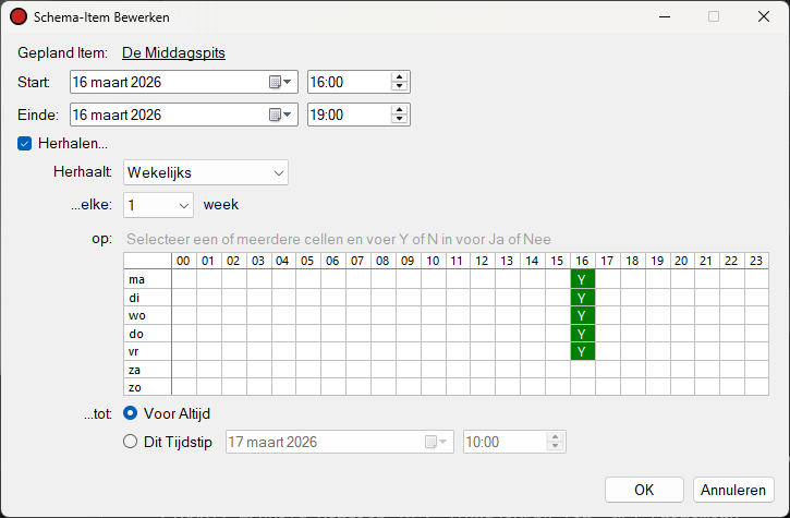 Venster Schema-Item Bewerken