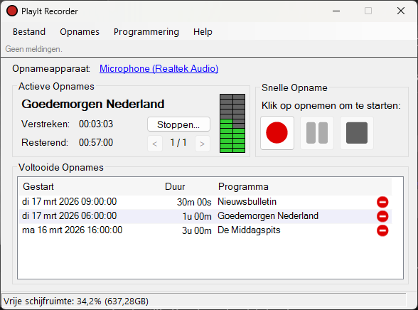 Hoofdvenster van PlayIt Recorder