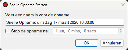Dialoogvenster Snelle opname starten