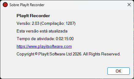 Janela Sobre do PlayIt Recorder mostrando que a versão está atualizada