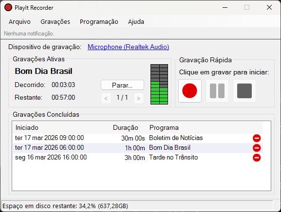 Janela principal do PlayIt Recorder