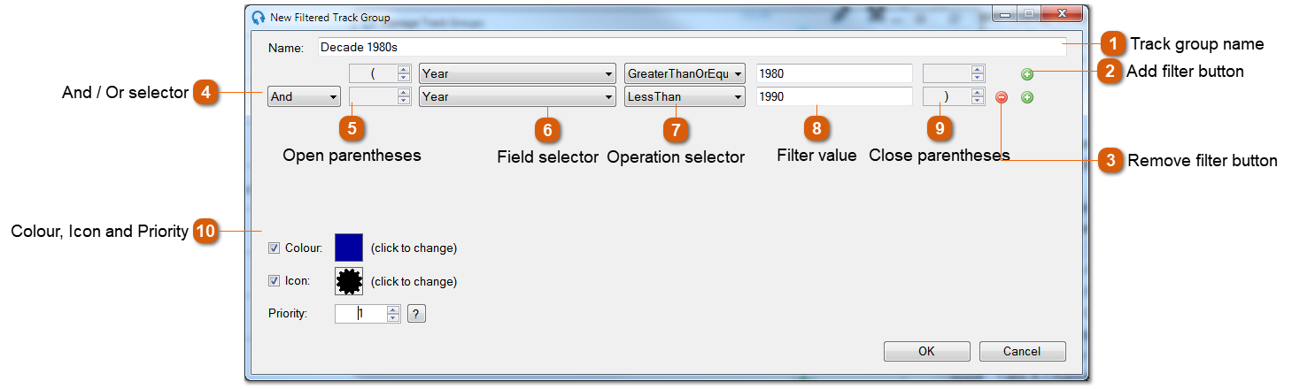 Edit Filtered Track Group Window