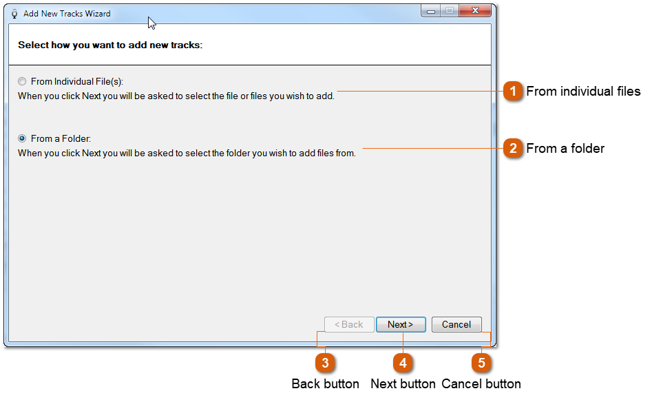 Add New Tracks Wizard Window