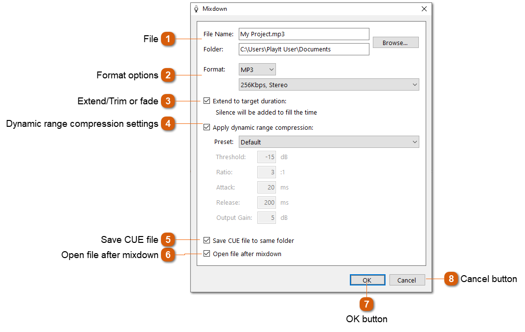 Mixdown Audio Window