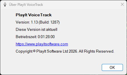 Fenster „Über PlayIt VoiceTrack“