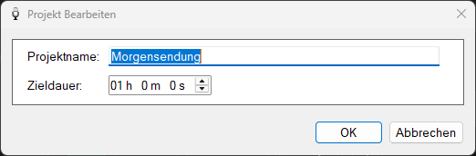 Fenster „Projekt Bearbeiten“