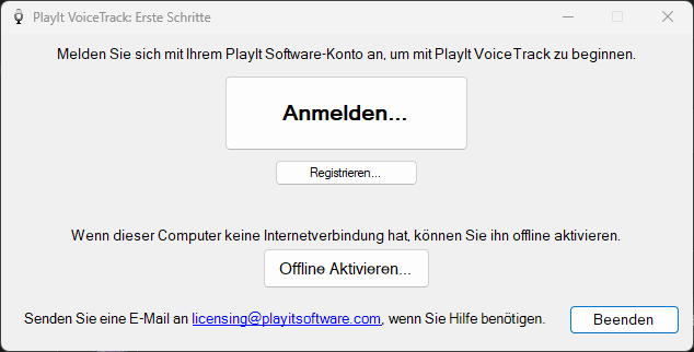 PlayIt VoiceTrack Fenster "Erste Schritte"