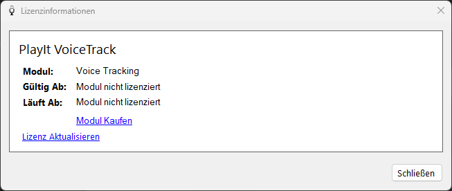 Fenster „Lizenzinformationen“