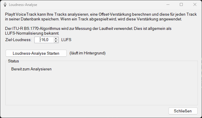 Loudness-Analyse-Fenster