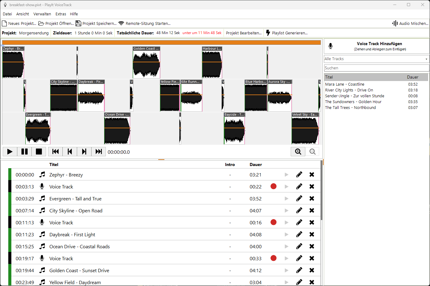 PlayIt VoiceTrack Hauptfenster