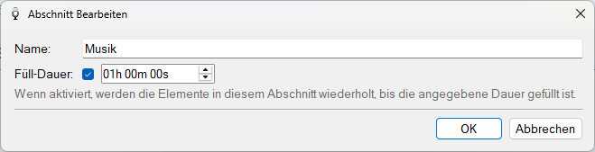 Fenster „Abschnitt Bearbeiten“