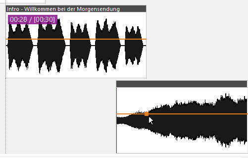 Erster Lautstärkehüllkurvenpunkt auf dem Musiktrack ausgewählt