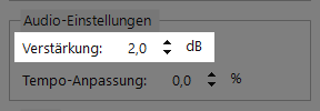Verstärkungseinstellung im Audio-Einstellungen-Panel hervorgehoben