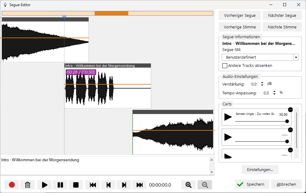 Aufnahme abgeschlossen mit sichtbarer Voice Track-Wellenform