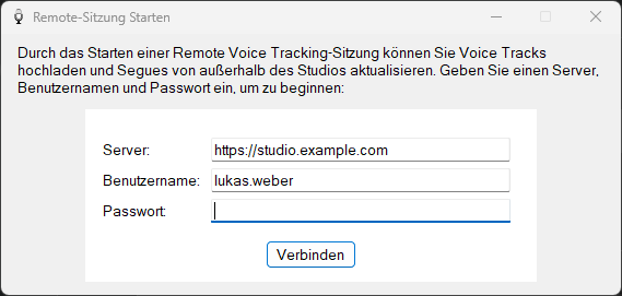 Fenster „Remote-Sitzung Starten“