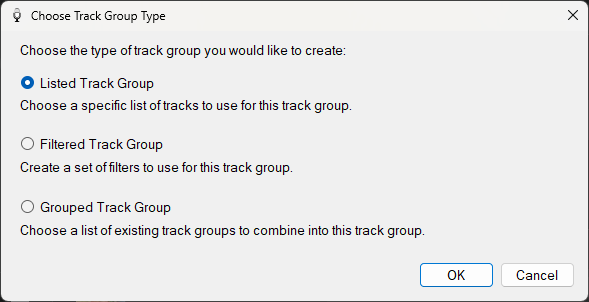 PlayIt VoiceTrack Choose Track Group Type window