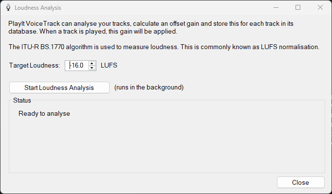 Loudness Analysis window