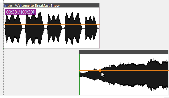 First volume envelope point selected on the music track