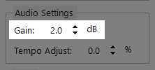 Gain setting highlighted in the Audio Settings panel