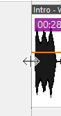 Trim cursor on the left edge of the voice track waveform