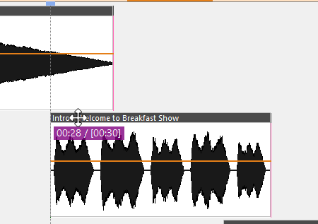 Top bar of the voice track waveform being dragged with the move cursor