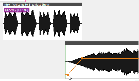 Second envelope point dragged down to lower the music volume