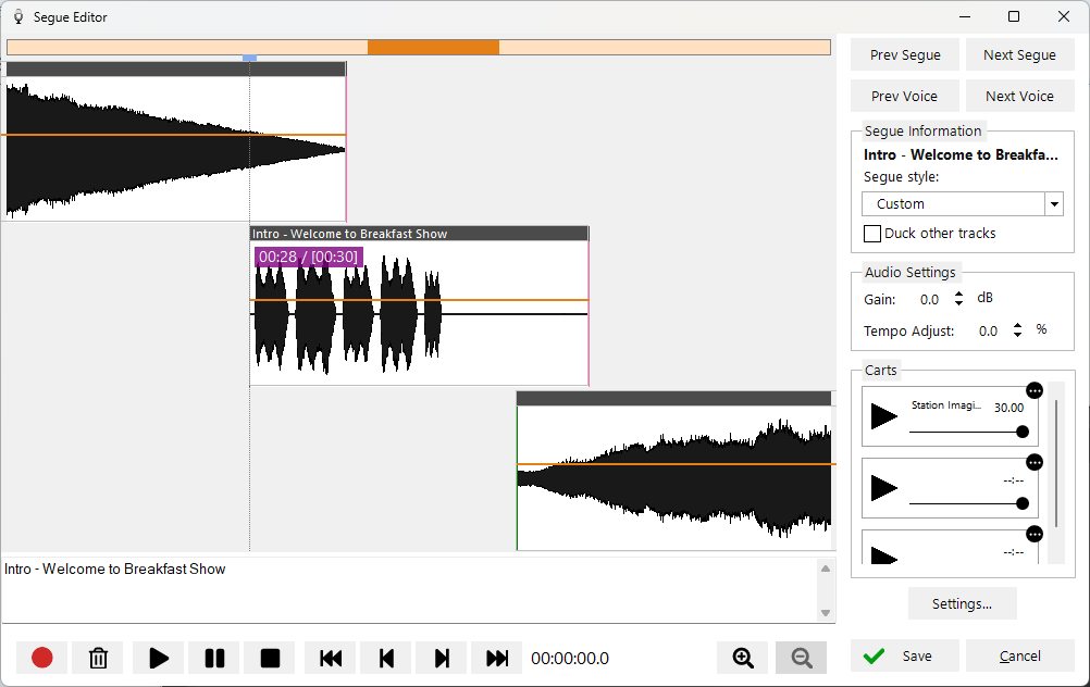 Recording finished with the voice track waveform visible