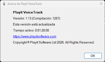 Ventana Acerca de PlayIt VoiceTrack