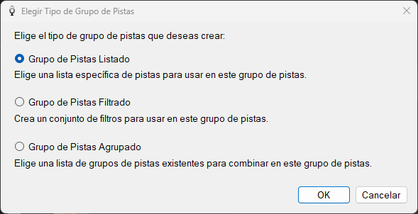 Ventana Elegir Tipo de Grupo de Pistas de PlayIt VoiceTrack