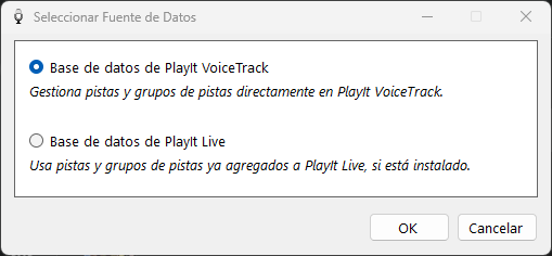 Ventana Seleccionar Fuente de Datos de PlayIt VoiceTrack
