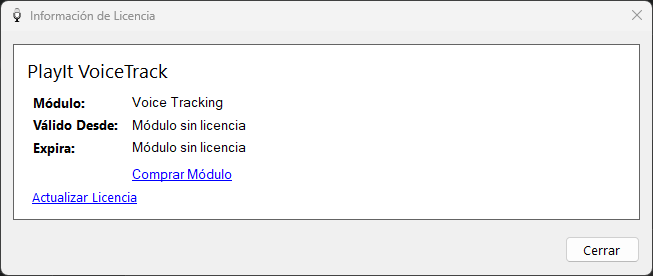 Ventana Información de Licencia