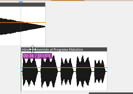 Barra superior del contenedor de la forma de onda del voice track siendo arrastrada con el cursor de movimiento