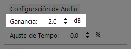 Configuración de Ganancia resaltada en el panel de Configuración de Audio