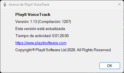 Ventana Acerca de PlayIt VoiceTrack
