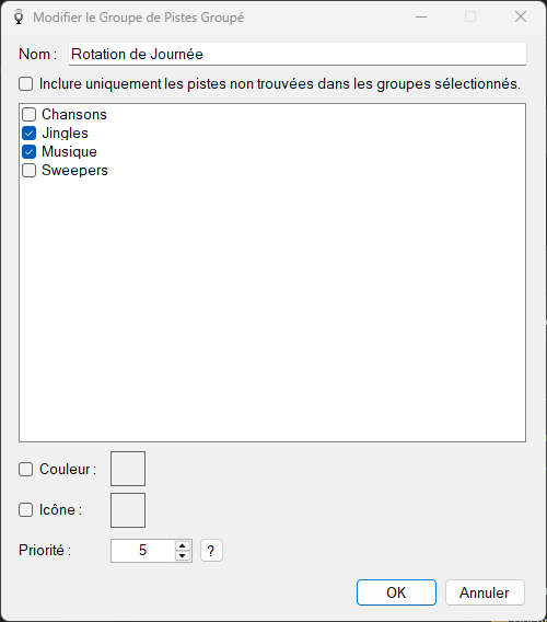 Fenêtre Modifier le Groupe de Pistes Groupé de PlayIt Voice Track