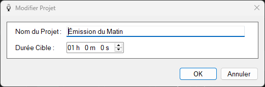 Fenêtre Modifier Projet