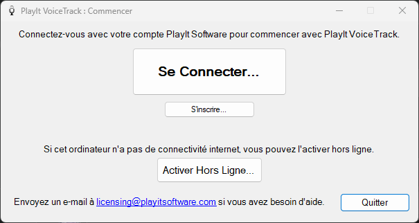 Fenêtre de démarrage de PlayIt VoiceTrack