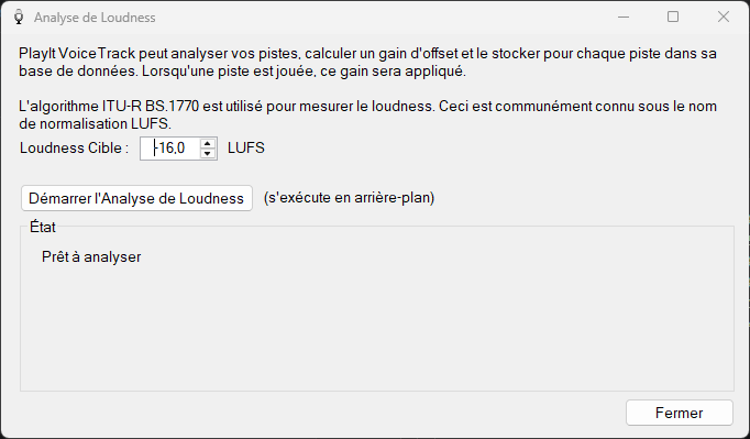 Fenêtre Analyse de Loudness
