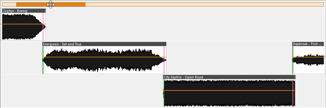 Faire glisser la poignée de défilement orange pour faire défiler la Multi Track View