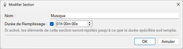 Fenêtre Modifier Section