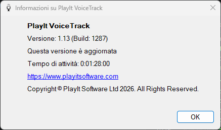 Finestra Informazioni su PlayIt VoiceTrack