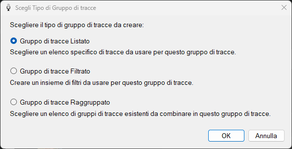 Finestra Scegli Tipo di Gruppo di tracce di PlayIt VoiceTrack