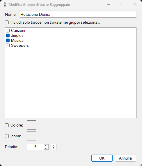 Finestra Modifica Gruppo di tracce Raggruppato di PlayIt Voice Track