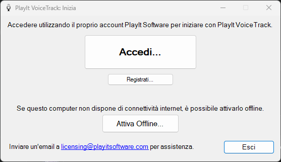 Finestra di avvio di PlayIt VoiceTrack