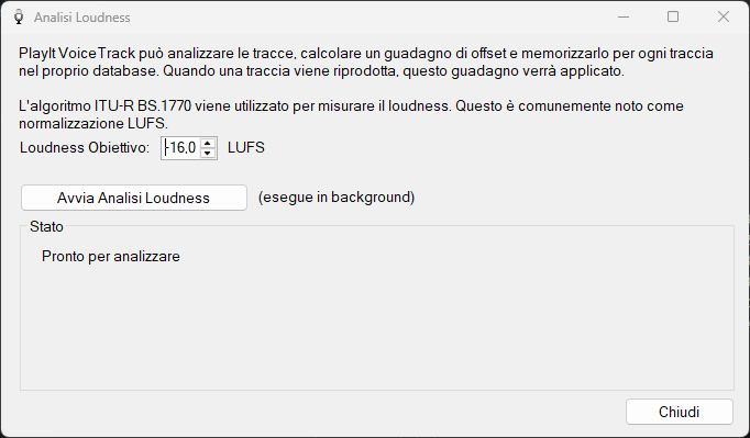 Finestra Analisi Loudness