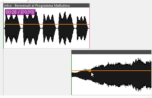 Primo punto dell'inviluppo del volume selezionato sulla traccia musicale