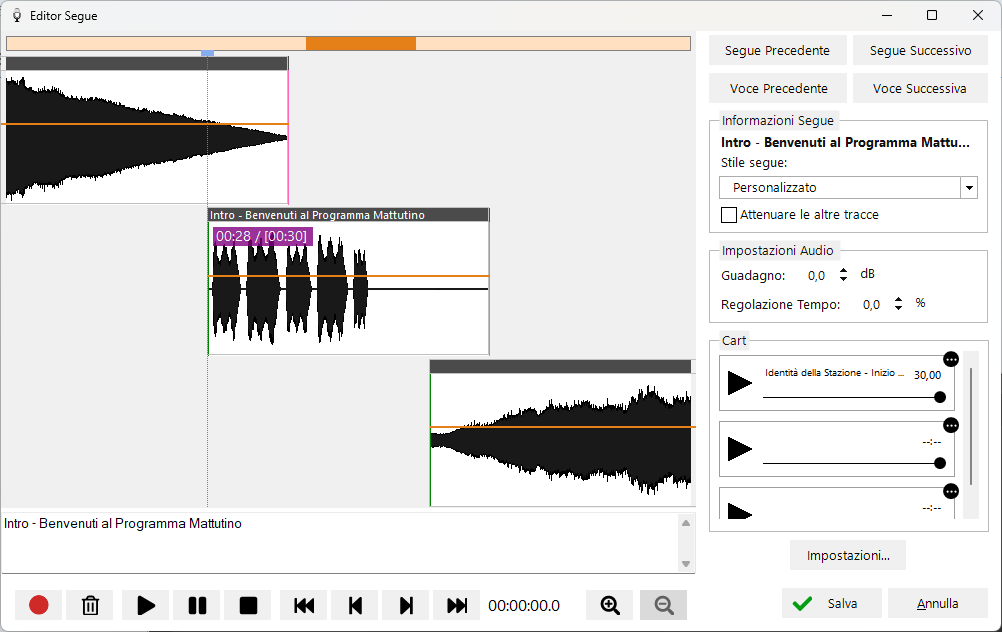 Registrazione terminata con la forma d'onda della voice track visibile