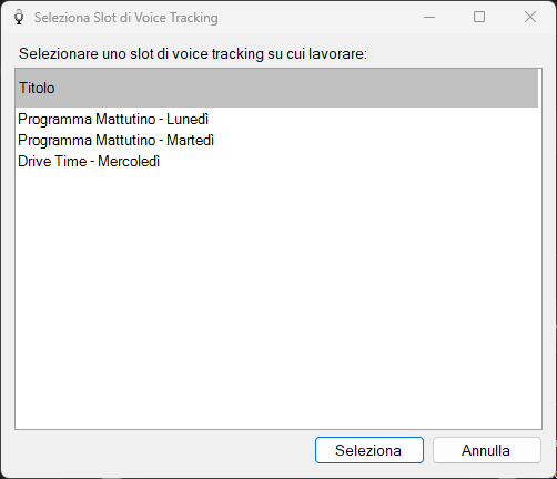 Seleziona Slot di Voice Tracking