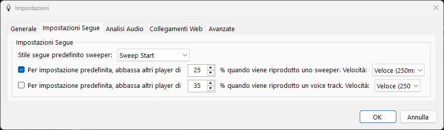 PlayIt VoiceTrack Impostazioni - scheda Impostazioni Segue